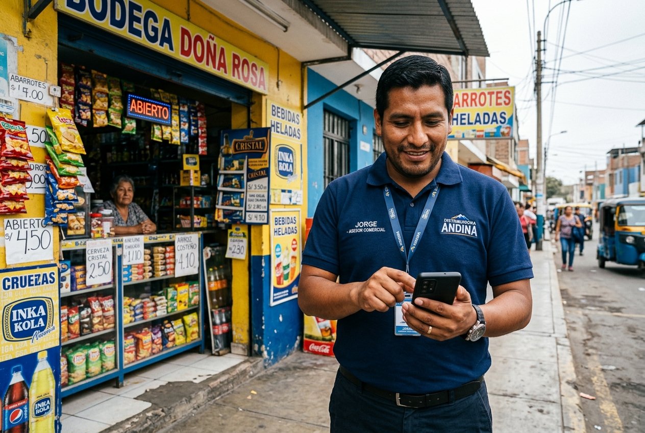 Vendedor de preventa tomando un pedido en campo con LaceOrder